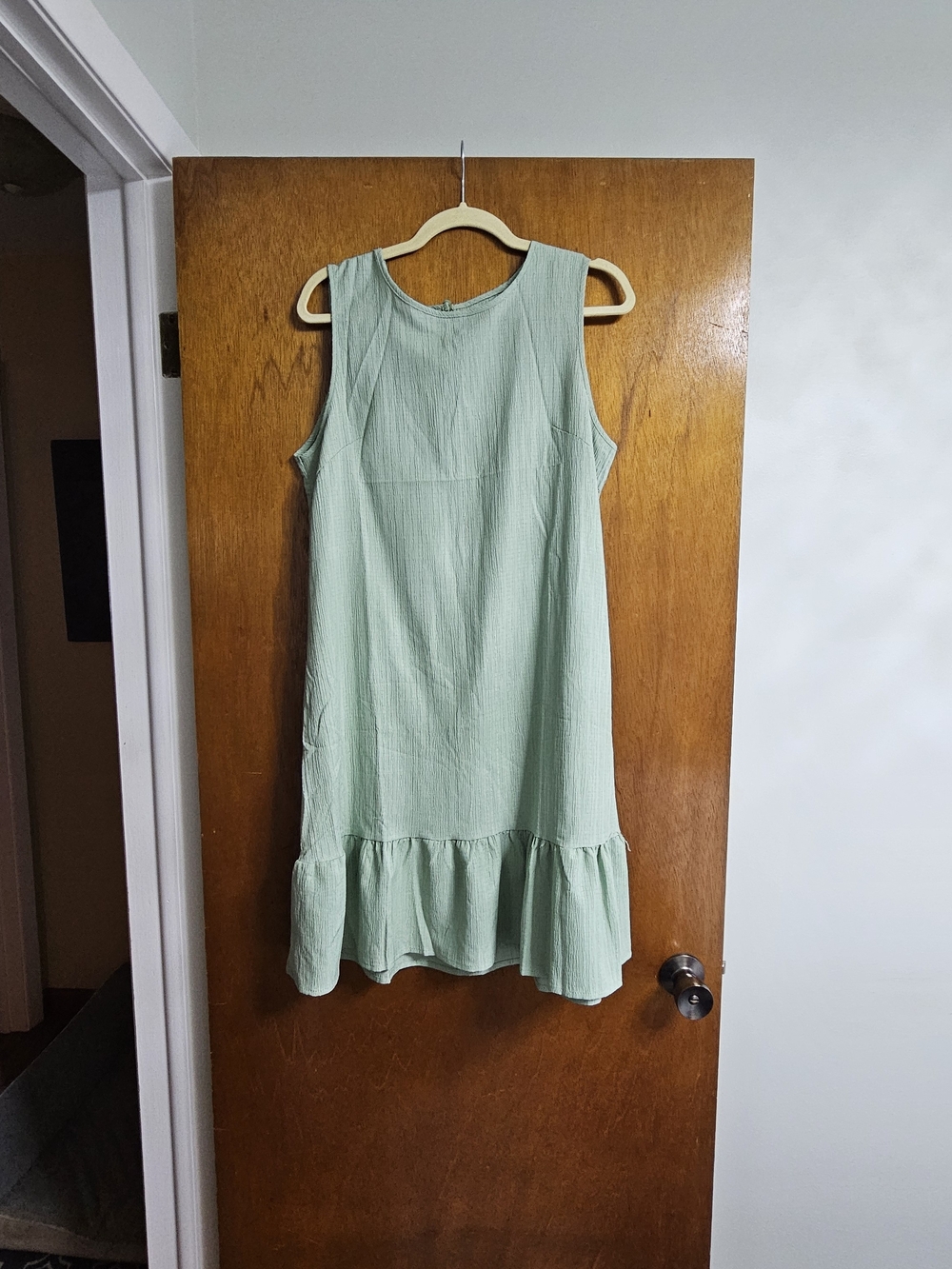 New Mint Green Sleeveless Ruffle-Hem Dress